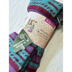 Women’s Crew Socks 3 Pair Pack Southwestern Fair Isle Teal Purple Burgundy NWT